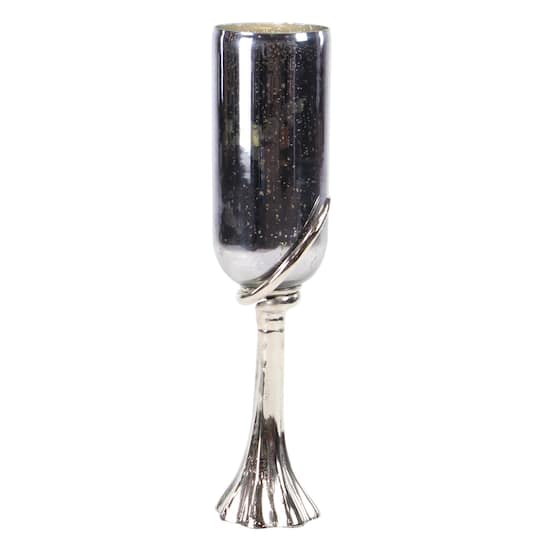 26" Black Glass & Aluminum Modern Candlestick Holder